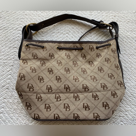 Vintage Dooney & Bourke Original Classic Brown and Tan Bucket Drawstring Purse - Picture 4 of 13